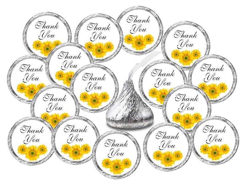 RokAPary 324 Sunflower Thank You Kisses Wedding Stickers, Floral Chocolate Drops Labels Stickers for Weddings, Bridal Shower Engagement Party, Party Favors for Kisses. Bride and Groom Favors. Made in USA - Image 2
